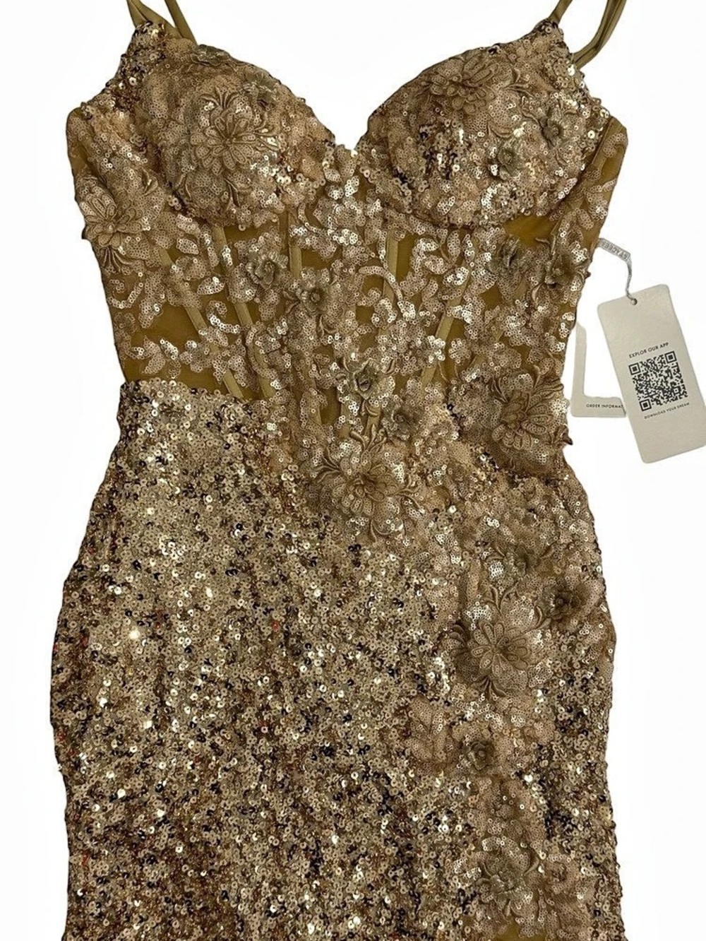 Stacees Sparkly Floral Lace Sheer Corset Sequins Short Homecoming Dress Sequin S